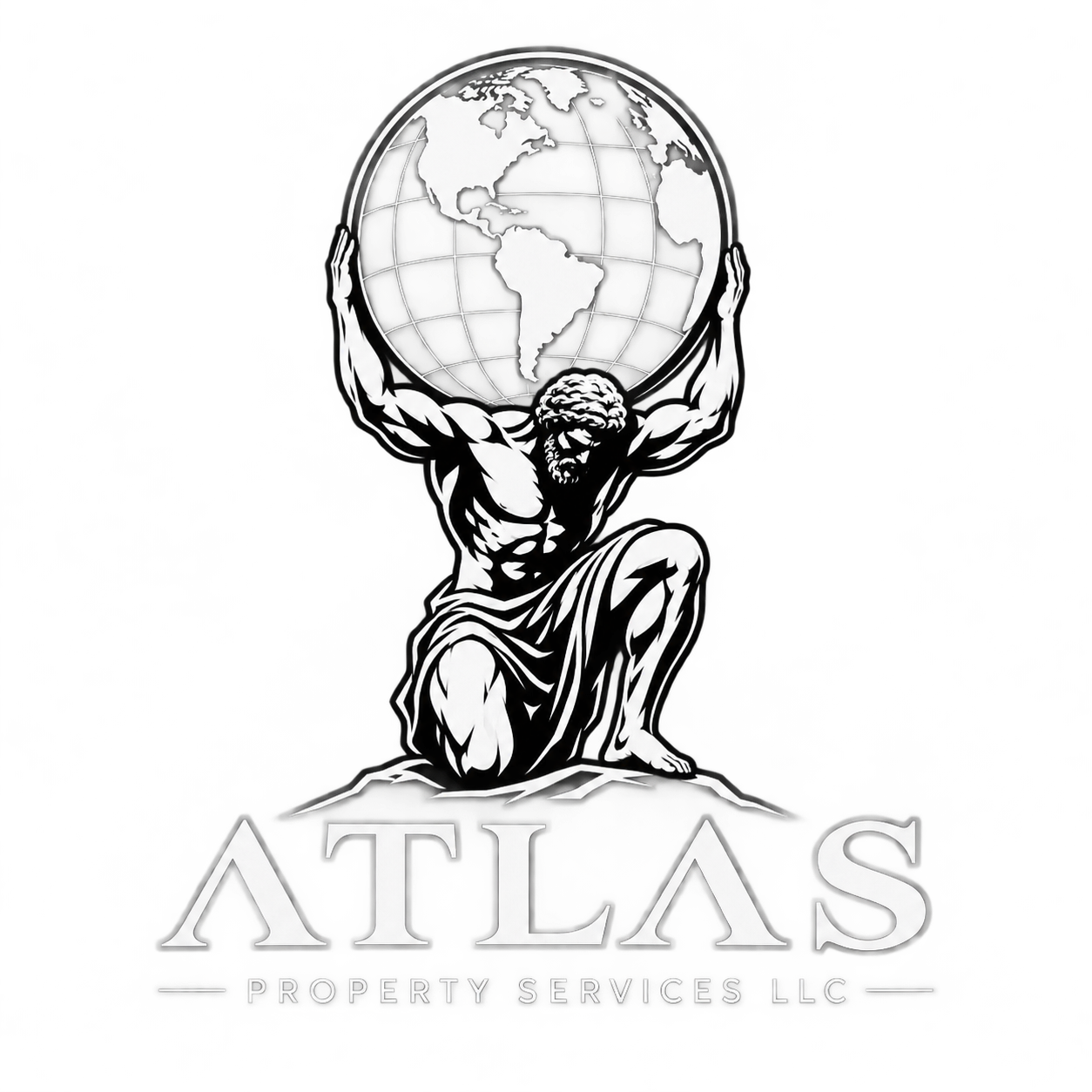 Atlas lifting a globe, the Atlas Property Services logo